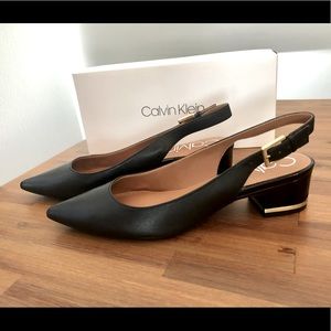 Calvin Klein Glorianne Nappa Leather Black Slingback heels, New in Box